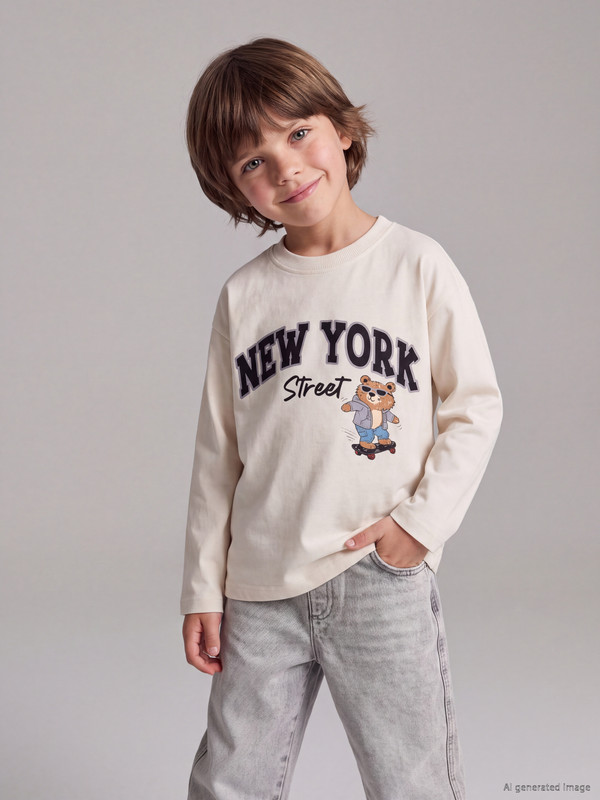 LCW Kids Bisiklet Yaka Baskılı Çocuk Tişört