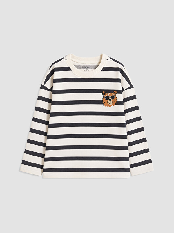 LCW Kids Nakışlı Çizgili Erkek Çocuk Tişört