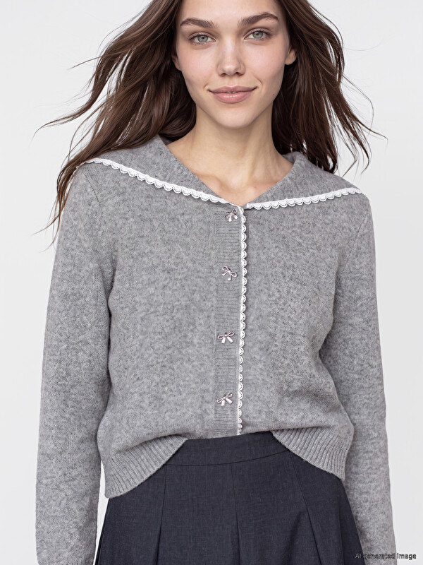 LCW Modest Lace Detailed Peter Pan Collar Women's Knitwear Cardigan