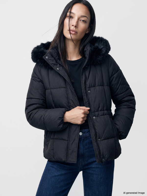 LCW EVERYDAY Kürk Kapüşonlu Oversize Kadın Şişme Mont