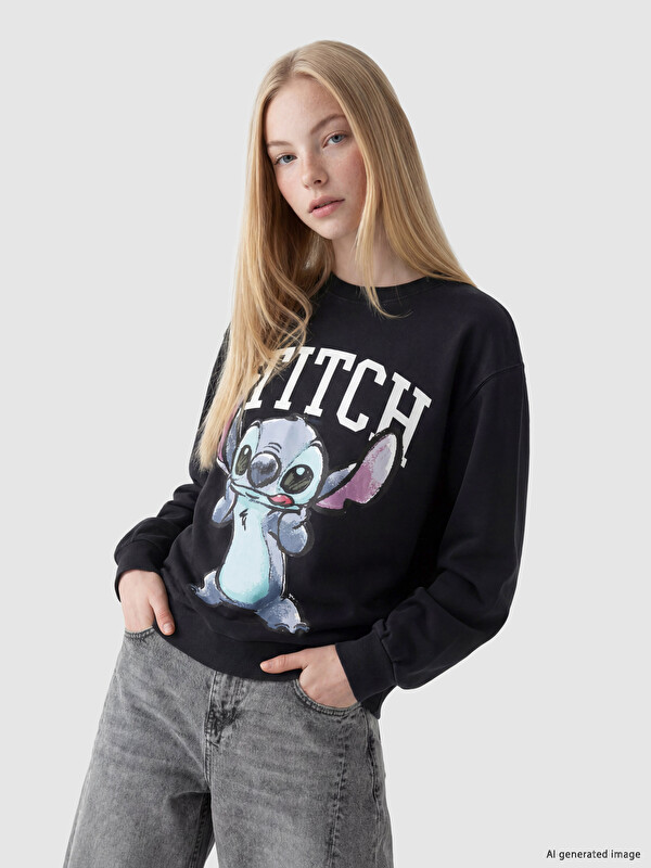XSIDE Lilo & Stitch Printed Women's Relaxed Fit Sweatshirt