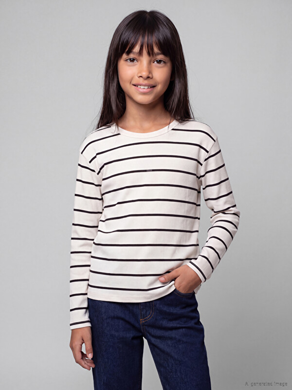 LCW Kids Çizgili Kız Çocuk Tişört
