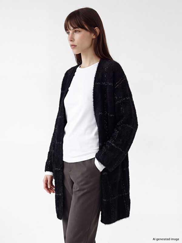 LCW EVERYDAY Shawl Collar Plaid Women's Knitwear Plush Cardigan