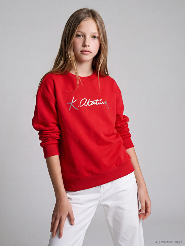 LCW Kids Atatürk İmzalı Kız Çocuk Sweatshirt