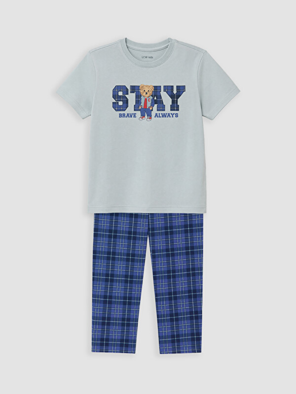 LCW Kids Bisiklet Yaka Baskılı Erkek Çocuk Pijama Takım
