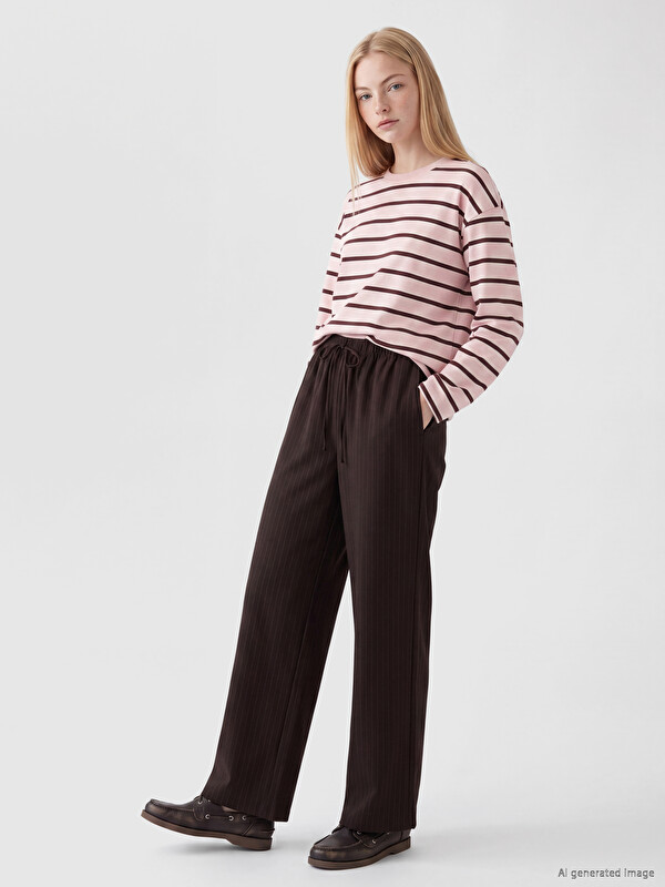 XSIDE Pantalon Femme Rayé à Taille Élastiquée