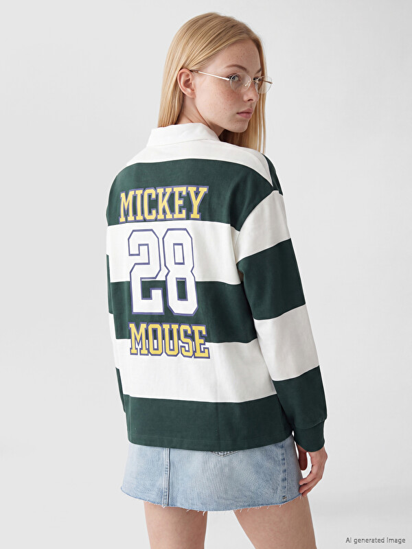 XSIDE Polo Yaka Mickey Mouse Nakışlı Kadın Sweatshirt