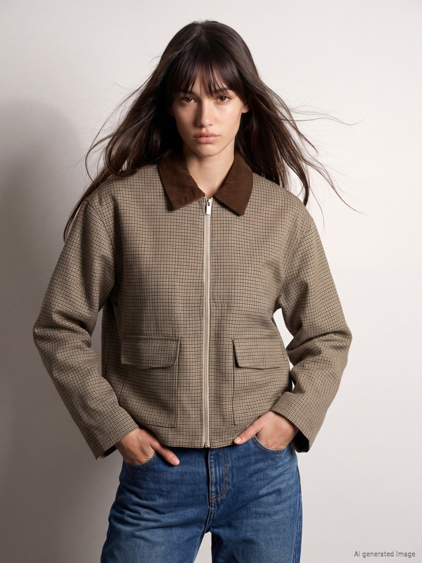 XSIDE Velvet Shirt Collar Plaid Women's Jacket