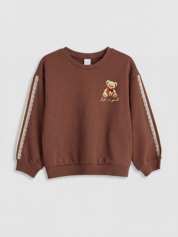 LCW Kids Bisiklet Yaka Baskılı Kız Çocuk Sweatshirt