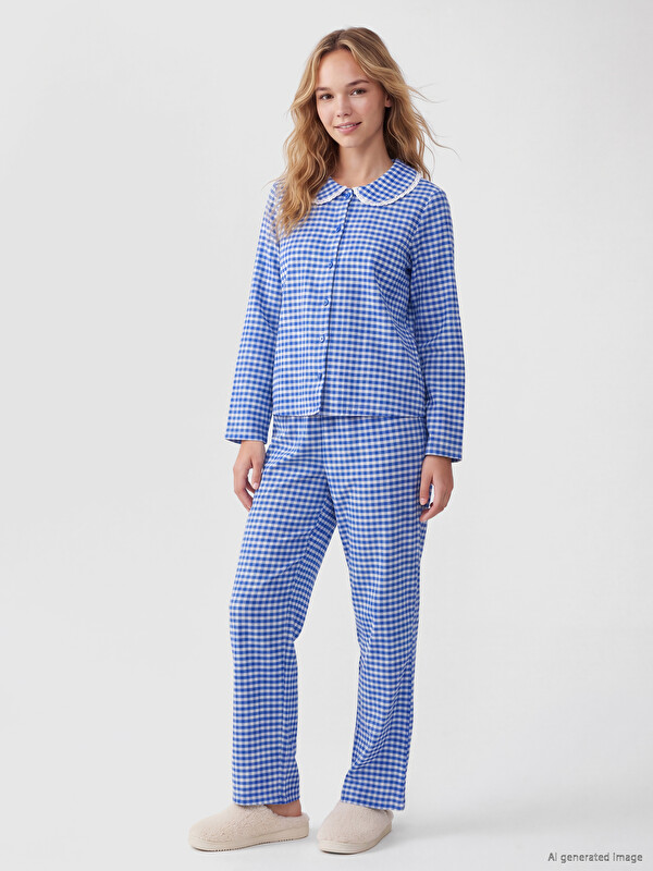 LCW DREAM Bebe Yaka Ekose Kadın Pijama Takım