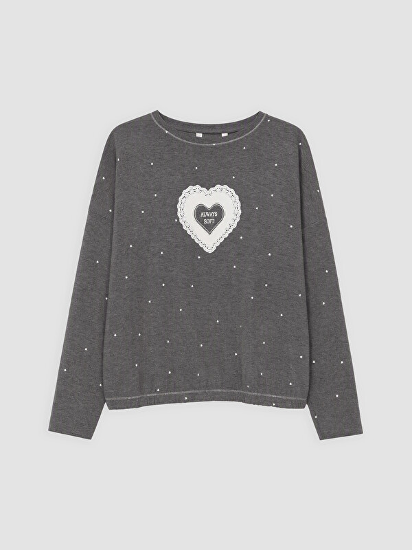 LCW DREAM Bisiklet Yaka Kalp Baskılı Kadın Pijama Üst