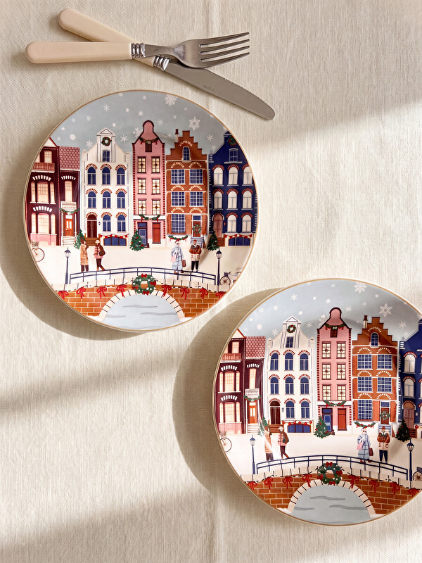LCW HOME 2 Pack New Year Themed Winter Scenery Patterned Plate