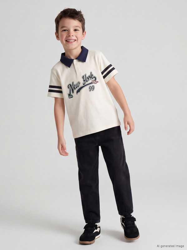 LCW Kids Polo Collar New York Printed Boys' T-Shirt