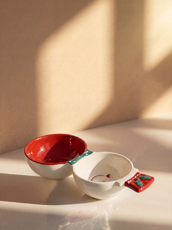 LCW HOME Handled Two Compartment Patterned Ceramic Snack Bowl