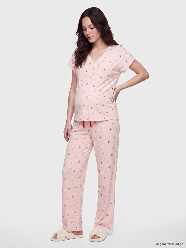 LCW DREAM V Yaka Desenli Kadın Pijama Takım