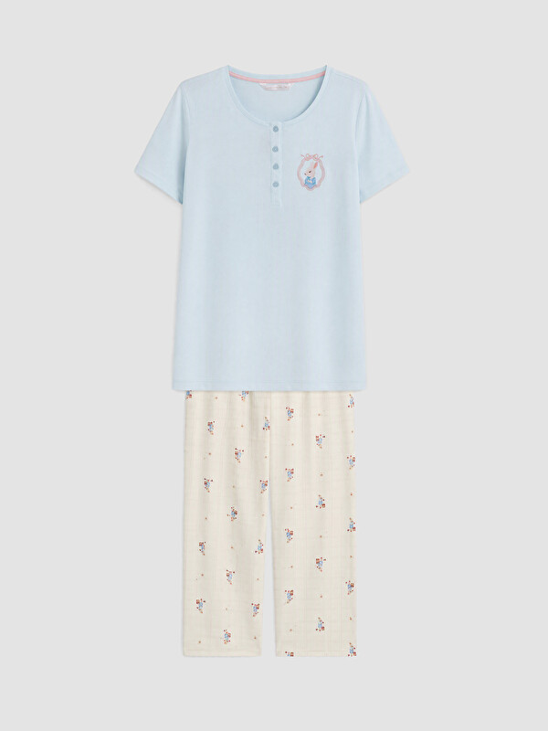 LCW DREAM Bisiklet Yaka Baskılı Hamile Pijama Takımı