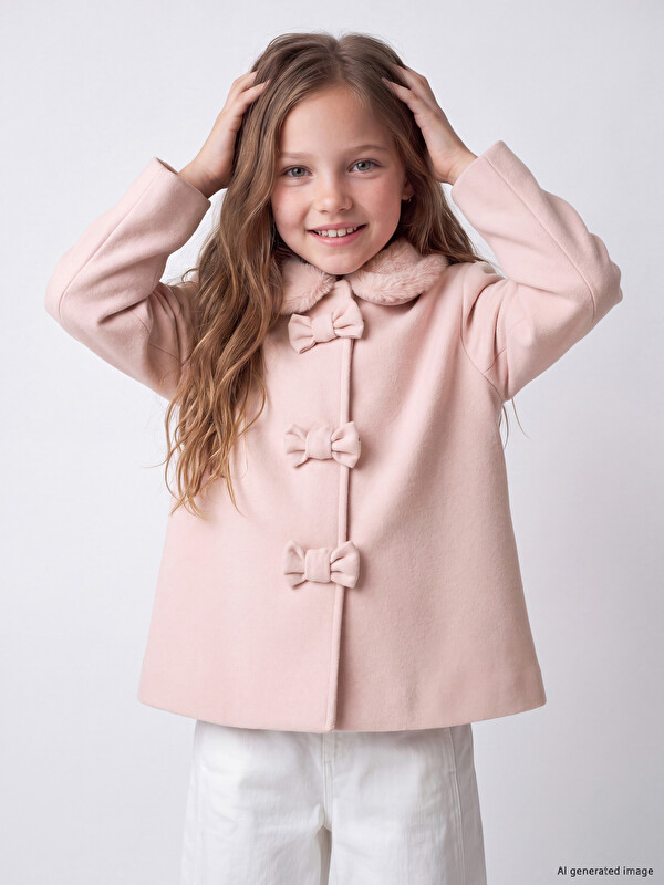 LCW Kids Furred Peter Pan Collar Girls' Cachet Coat
