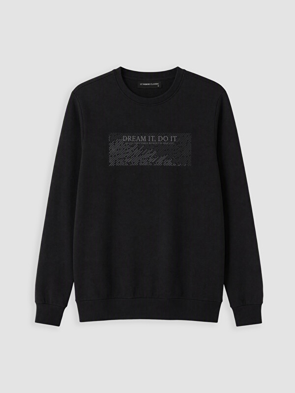 LCWAIKIKI Classic Bisiklet Yaka Baskılı Kalın Erkek Sweatshirt
