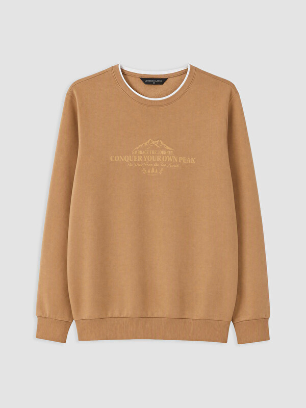 LCWAIKIKI Classic Bisiklet Yaka Baskılı Erkek Kalın Sweatshirt