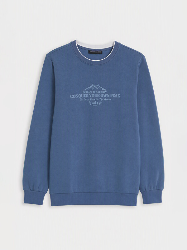 LCWAIKIKI Classic Bisiklet Yaka Baskılı Erkek Kalın Sweatshirt