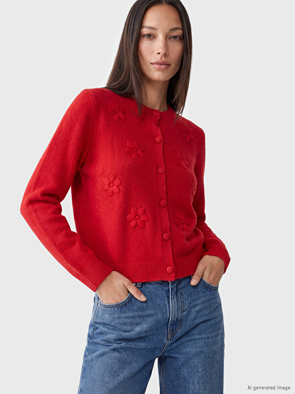 LCW EVERYDAY Floral Wool Blended Women's Knitwear Cardigan