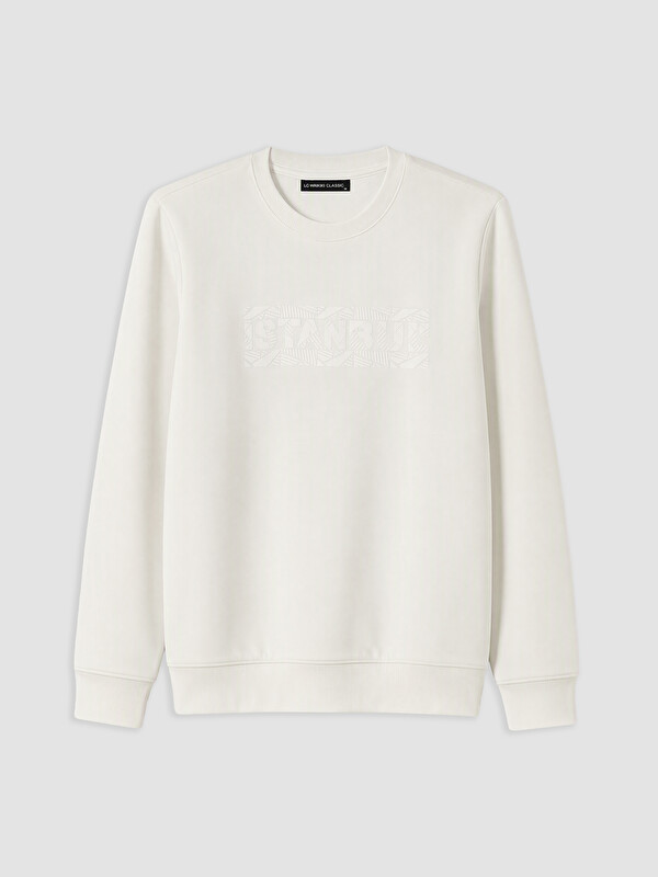 LCWAIKIKI Classic Bisiklet Yaka Baskılı Erkek Kalın Sweatshirt