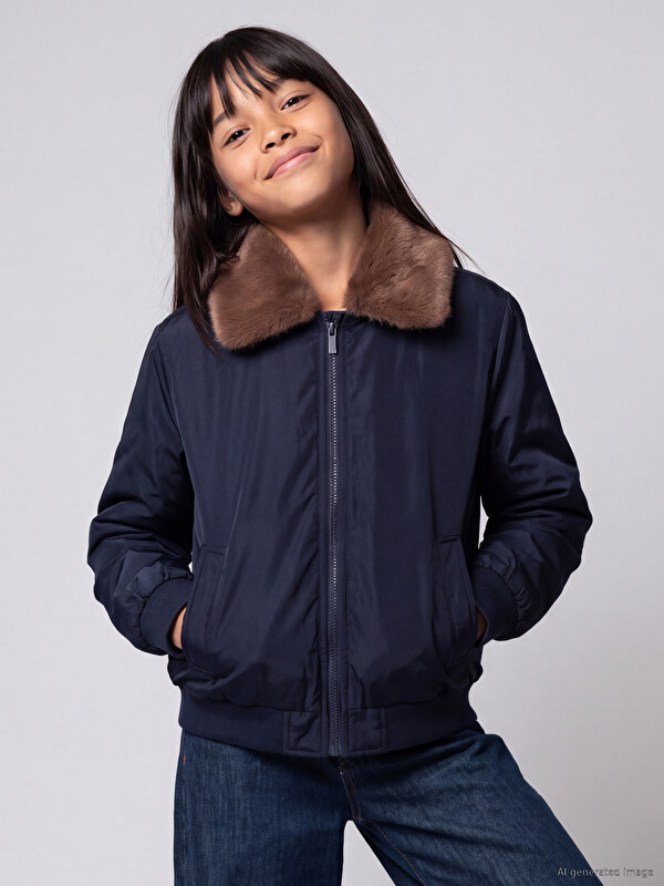 LCW Kids Kürk Yakalı Kız Çocuk Su İtici Mont