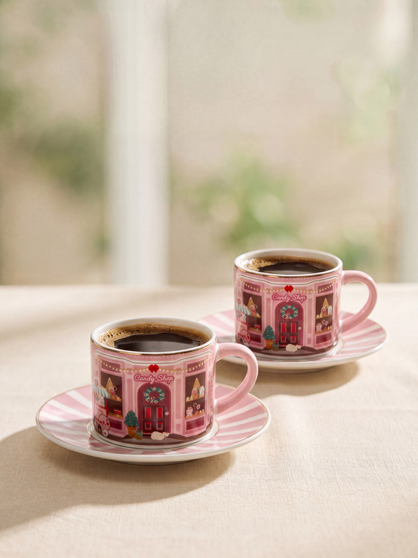 LCW HOME Yılbaşı Temalı 2 Kişilik Porselen Kahve Fincan Takımı 90 ml