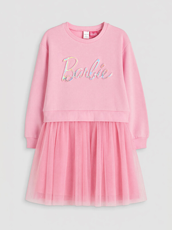 LCW Kids Barbie Baskılı Kız Çocuk Tül Elbise
