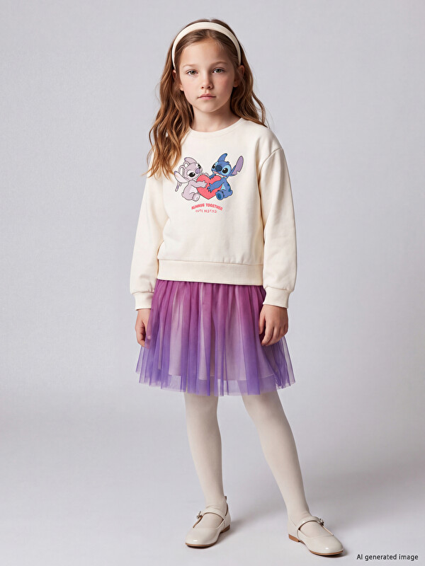 LCW Kids Rochie Tutu Imprimată cu Stitch și Angel pentru Fete
