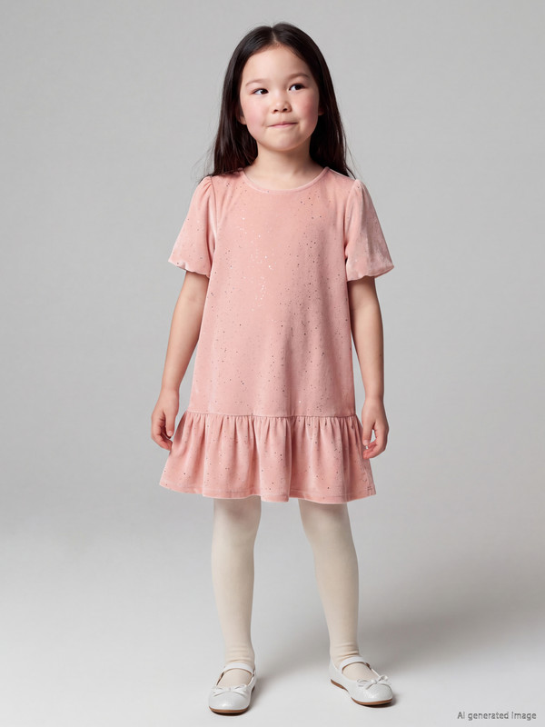 LCW Kids Balloon Sleeved Girls' Velvet Shimmering Dress
