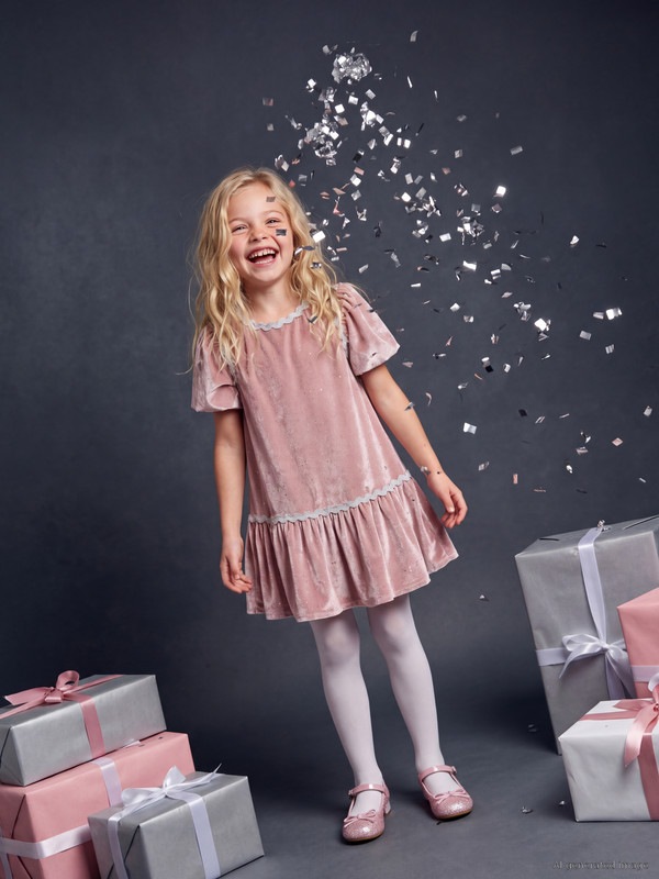 LCW Kids Balloon Sleeved Girls' Velvet Shimmering Dress