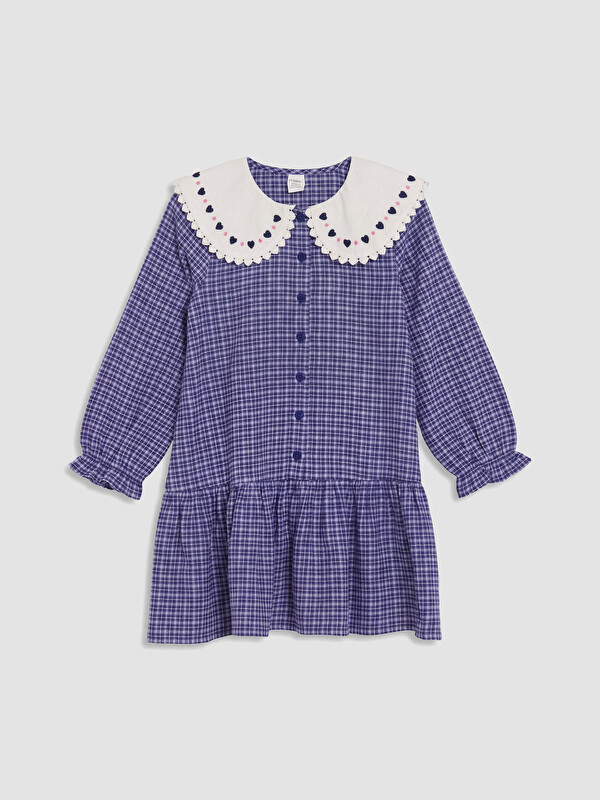 LCW Kids Nakışlı Bebe Yaka Ekose Kız Çocuk Gabardin Elbise