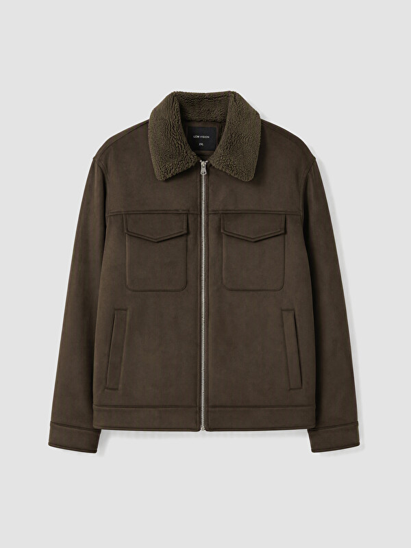 LCW ECO Regular Fit Kürk Yaka Süet Erkek Mont
