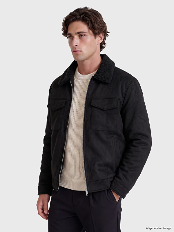 LC WAIKIKI Regular Fit Kürk Yaka Süet Erkek Mont