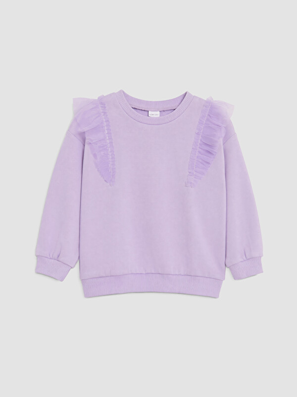 LC WAIKIKI Bisiklet Yaka Fırfırlı Kız Çocuk Sweatshirt