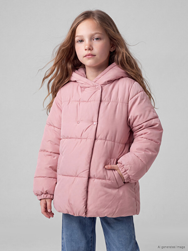 LC WAIKIKI Kapüşonlu Oversize Kız Çocuk Mont
