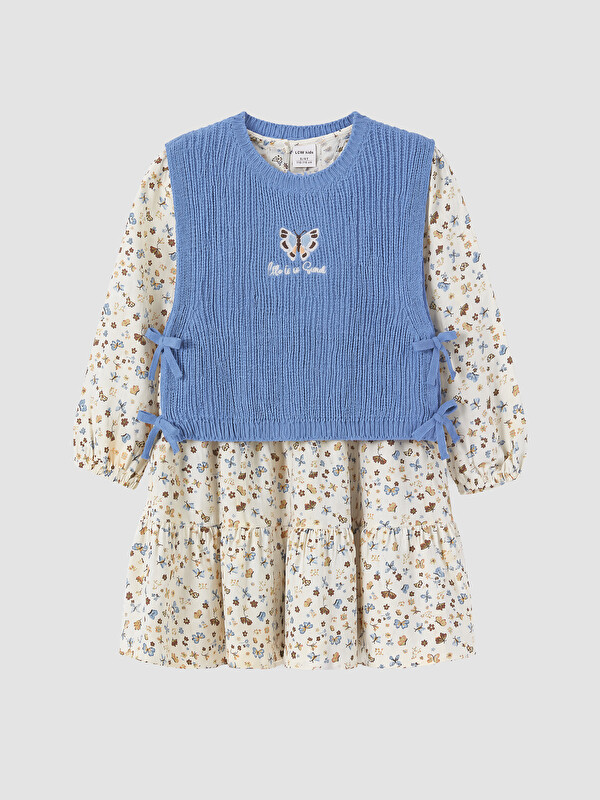 LCW Kids Set Rochie Tricotată cu Guler Rotund Brodat pentru Fete