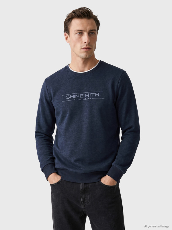 LCWAIKIKI Classic Bisiklet Yaka Baskılı Erkek Sweatshirt