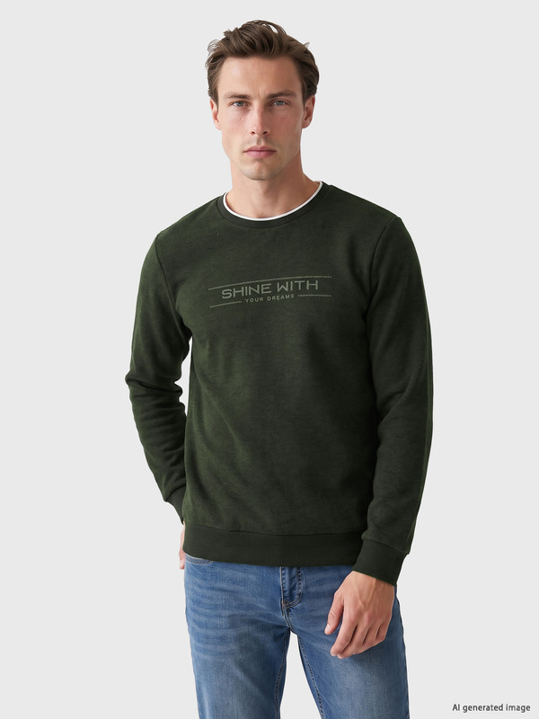 LCWAIKIKI Classic Bisiklet Yaka Baskılı Erkek Sweatshirt