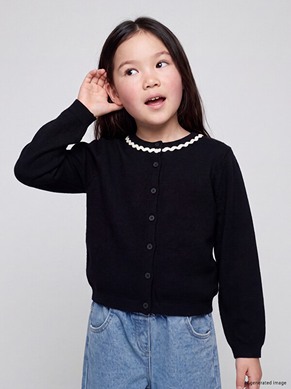 LCW Kids Bisiklet Yaka Kız Çocuk Triko Hırka