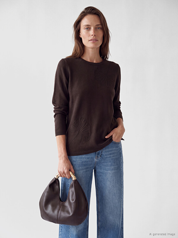 LCW Grace Crew Neck Embroidered Women's Knitwear Sweater