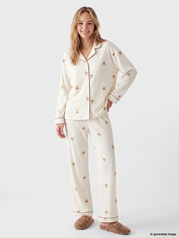 LCW DREAM Gömlek Yaka Desenli Kadın Pijama Takım