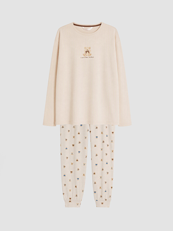 LCW DREAM Bisiklet Yaka Baskılı Kadın Pijama Takım