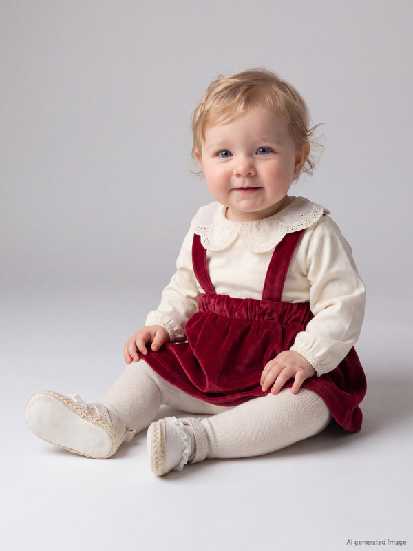LCW baby Kız Bebek Kadife Salopet Elbise Takım