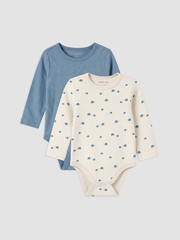 LCW baby Crew Neck Printed 2 Pack Baby Boys' Bodysuit