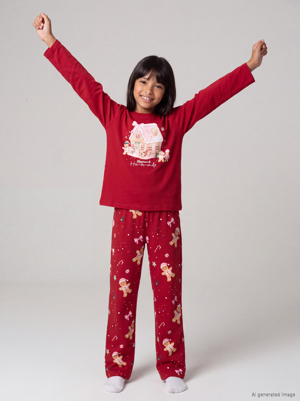 LCW Kids Yılbaşı Temalı Kız Çocuk Pijama Takımı