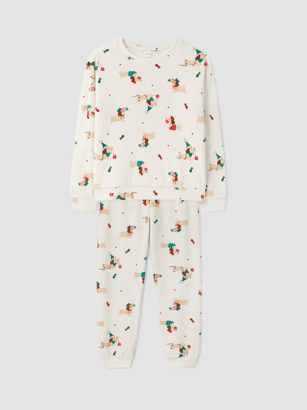 LCW Kids Yılbaşı Temalı Kız Çocuk Kadife Pijama Takım