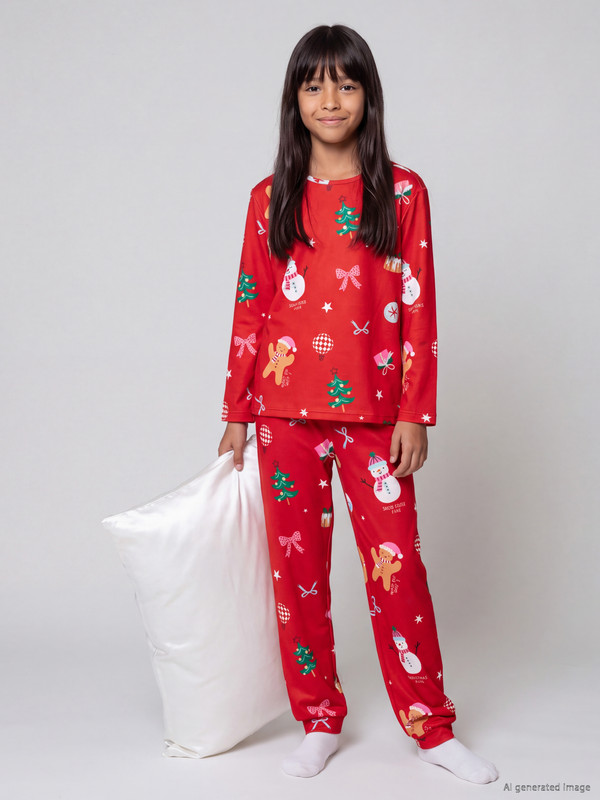 LCW Kids Yılbaşı Temalı Kız Çocuk Pijama Takım