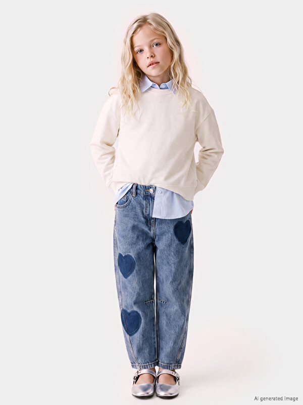 LCW Kids Blugi Lejeri cu Model cu Inimă pentru Fete